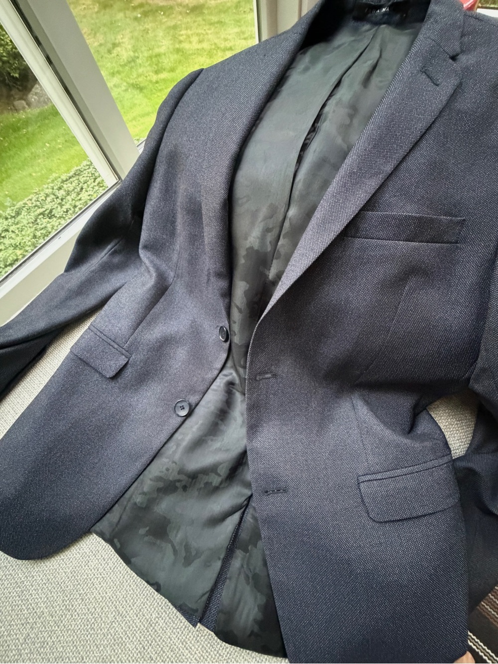 Zara Man Deep Navy Textured Two-Button Blazer Jacket Size 40